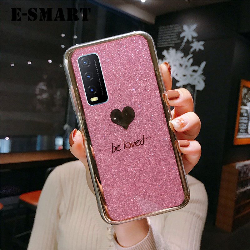 Phone Case Vivo Y20 Back Fashion Couple Cases Bling Gold Glitter Be Loved Soft Silicone Protector Cover Vivo Y20 case