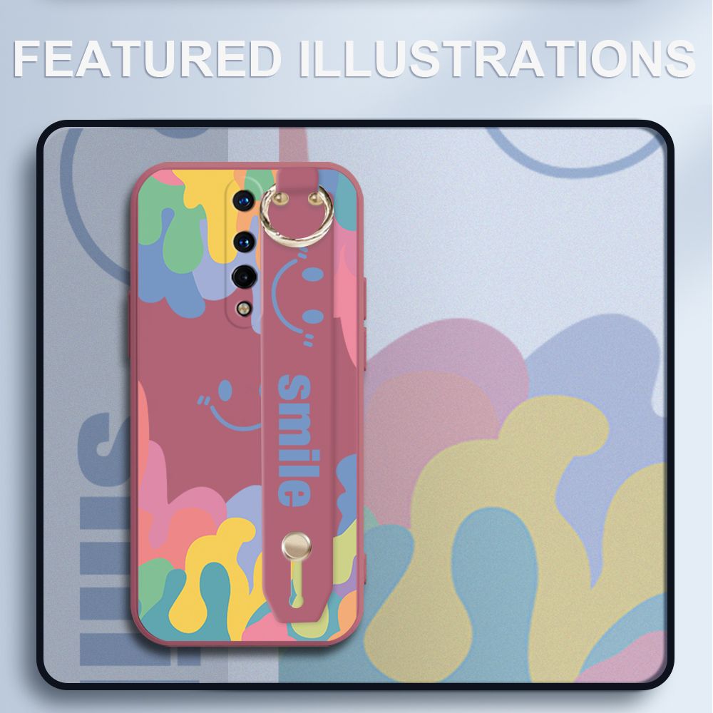 UCUC for OnePlus 8 Wrist Strap Case INS Style Soft Candy Color Splash Ink Cover Ultra Thin Anti Fall Liquid Silicone Phone Case