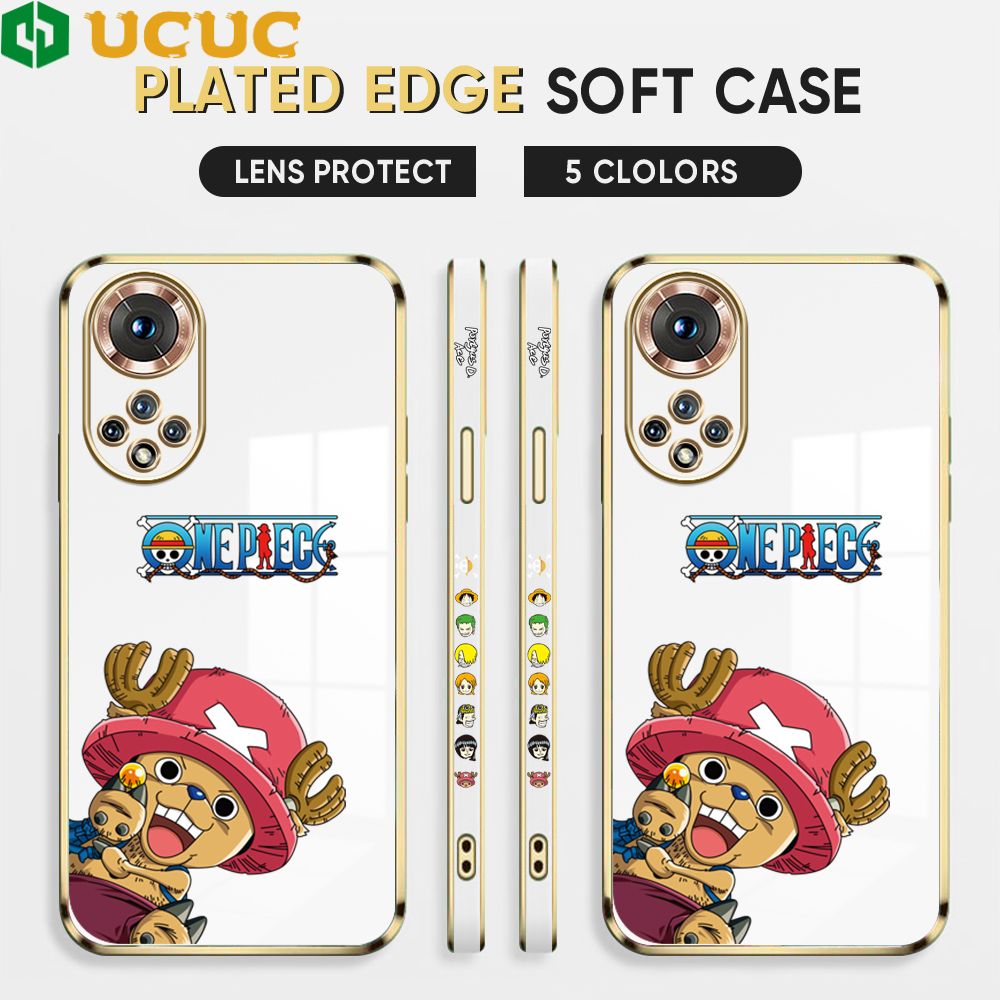 UCUC for Honor 50 Cover Blue Wave Ball Chopper Luxury 6D Plating Soft Casing Silicone Square Frame Phone Case Shiny Bling Back Cover + Free Lanyard