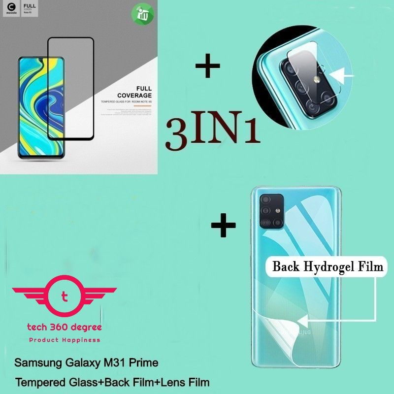Samsung Galaxy M31 Prime - (3IN1) - Premium Quality Full Cover Glass HD Clear Tempered Glass Screen Protector, Back Side Protector Film, Camera Lens Protector...