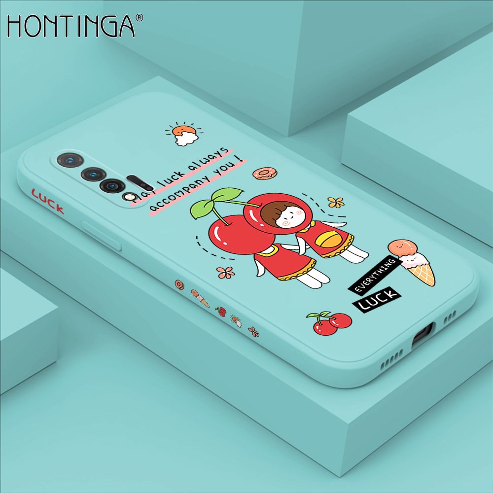 Hontinga for Huawei Nova 6 Case Side Design Cute Cherry Girl Back Cover Soft Square Edge Pattern Liquid Silicone Trend Phone Cases