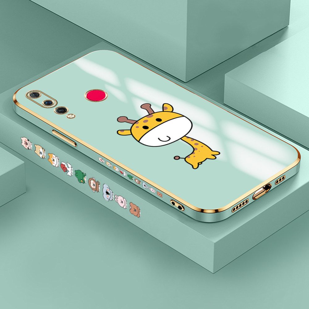 Jizetin (Free Lanyard) Huawei Nova 4 Case Cute Cartoon Big Head Giraffe Luxury 6D Plating Soft Casing Silicone Ultra Thin Phone Cover