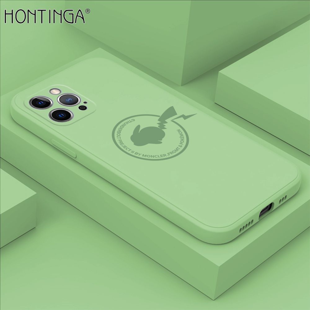 Hontinga for iPhone 12 Pro Max Case Cartoon Pikachu Pokemon Phone Case Liquid Silicone Casing Full Cover Camera Shockproof Protective Case