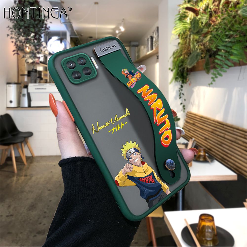 Hontinga for OPPO F17 Pro / A93 2020 / Reno 4F Back Cover With Wristband Uzumaki Naruto Phone Casee Full Lens Protection Thin Frosted Cases