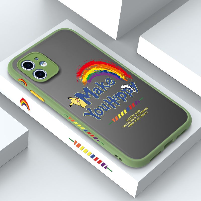 ZeroQiQi for iPhone 11 Case Creative Cartoon Rainbow Pikachu Side Printing Cover Frosted Ultra Thin Protective Anti Fall Phone Case