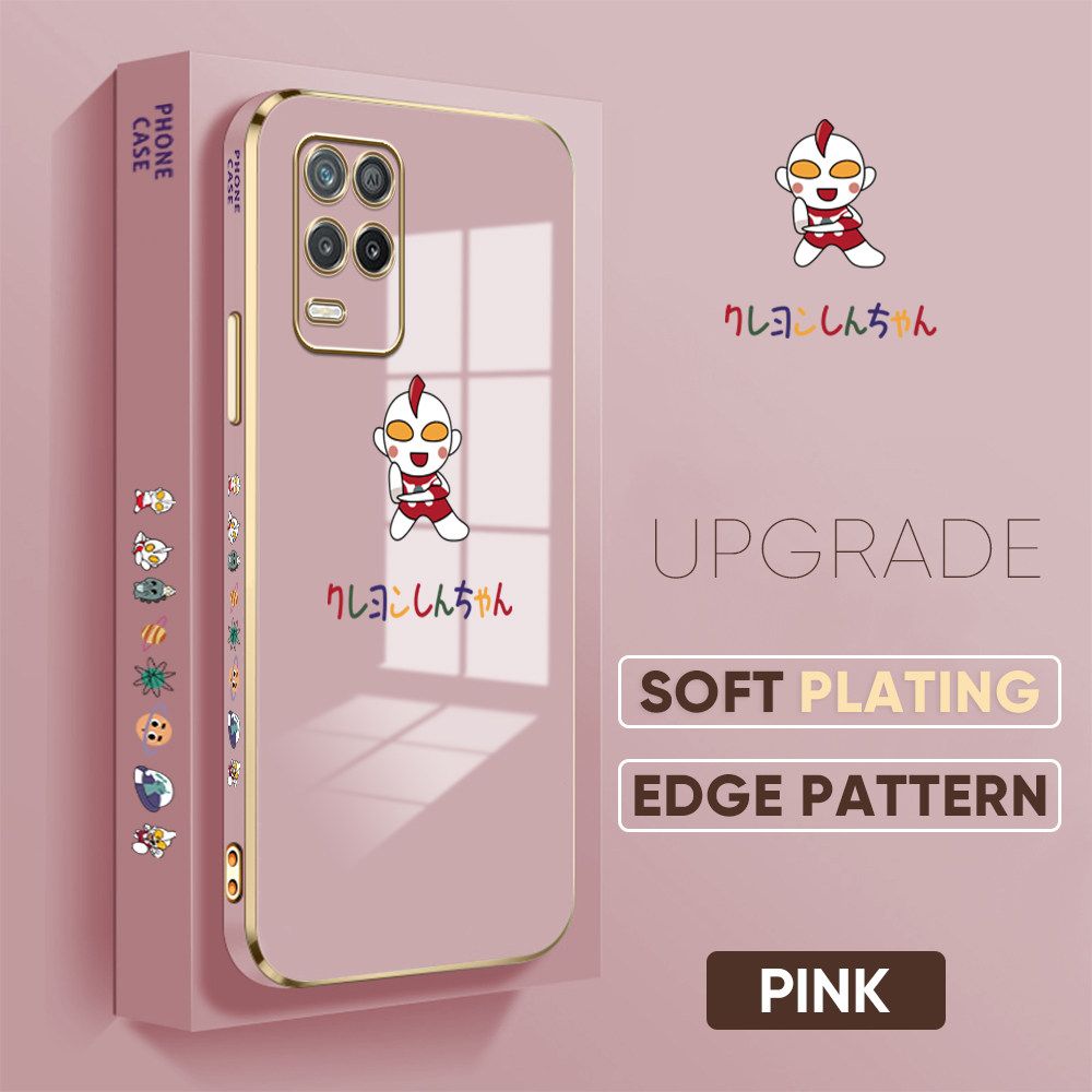 TA for Realme 8 5G Back Cover + Free Lanyard Cartoon Ultraman Luxury 6D Plating Case Side Pattern Soft Silicone Square Phone Cases