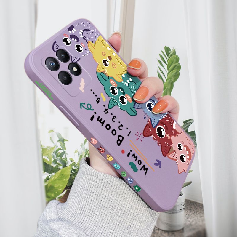 AMORVOR for Realme 8I Back Cover Cute Cartoon Monsters Side design Soft Case Liquid Silicone Phone Cases