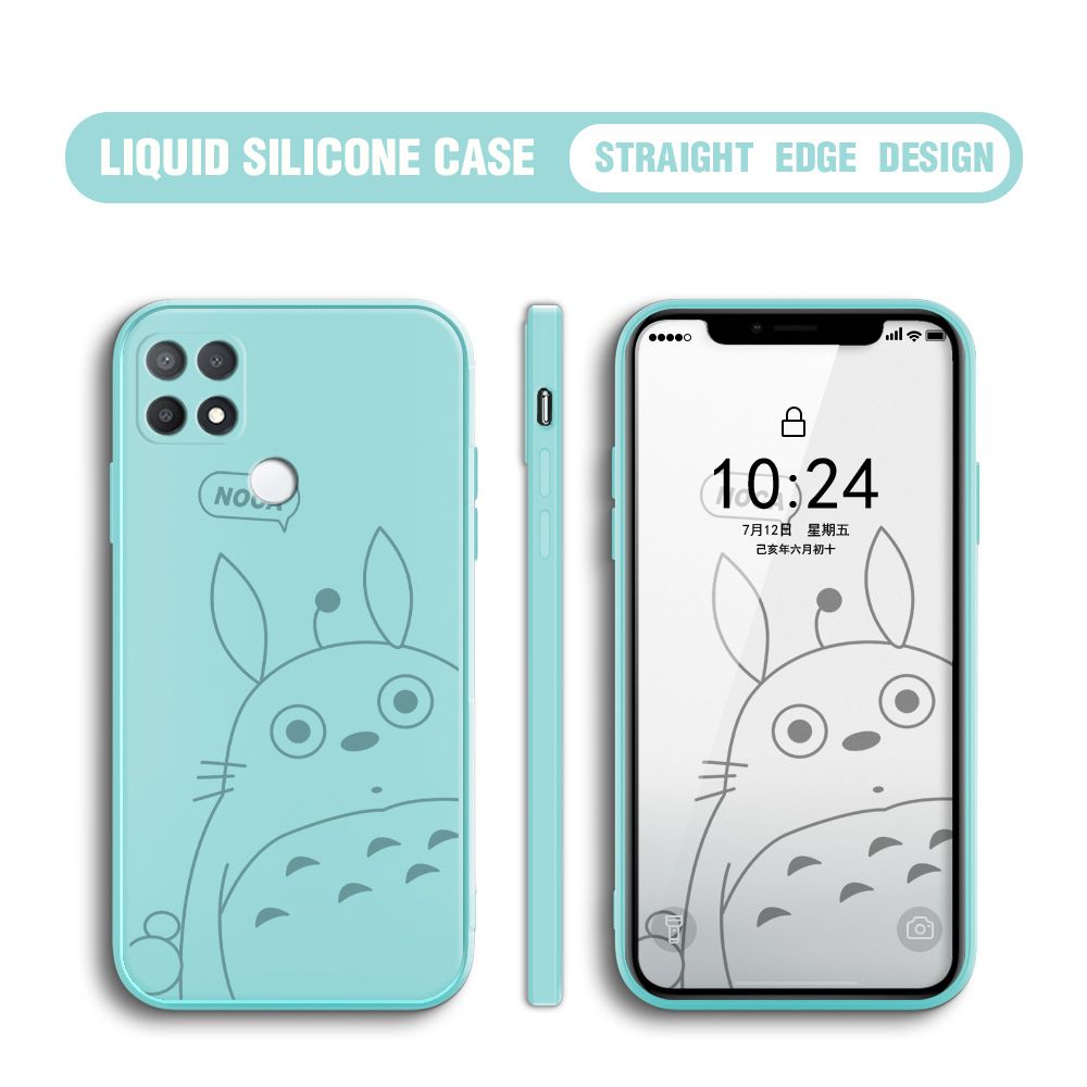 BILI for OPPO A15 / A15S Back Cover Lovely Totoro Multicolor Liquid Silicone Phone Case Soft Square Lens Protection Phone Cases