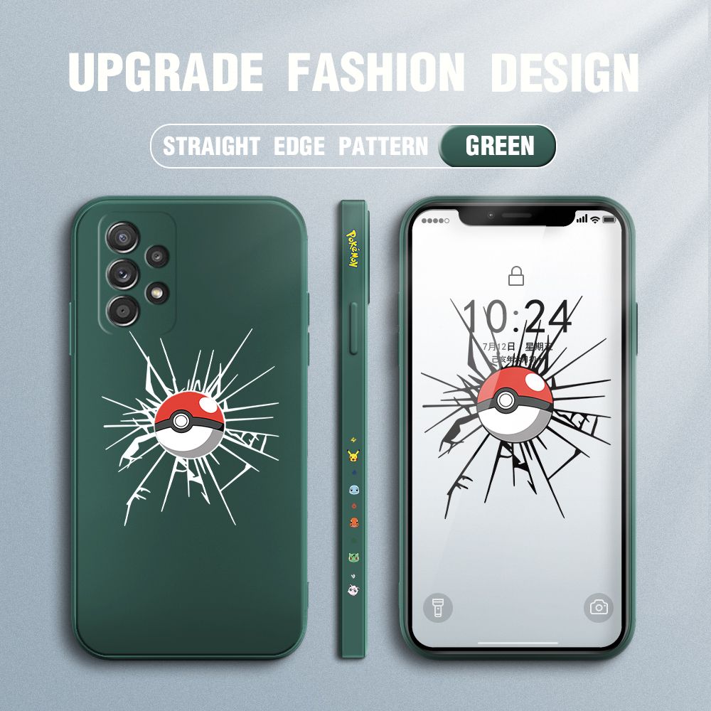 Jizetin for Samsung Galaxy A52 / A52 5G / A52S 5G Case Cartoon Pokémon Pocket Monster Design Side Design Phone Case Square Edge Pattern Liquid Silicone Cases Full Cover Camera Shockproof Protective Case