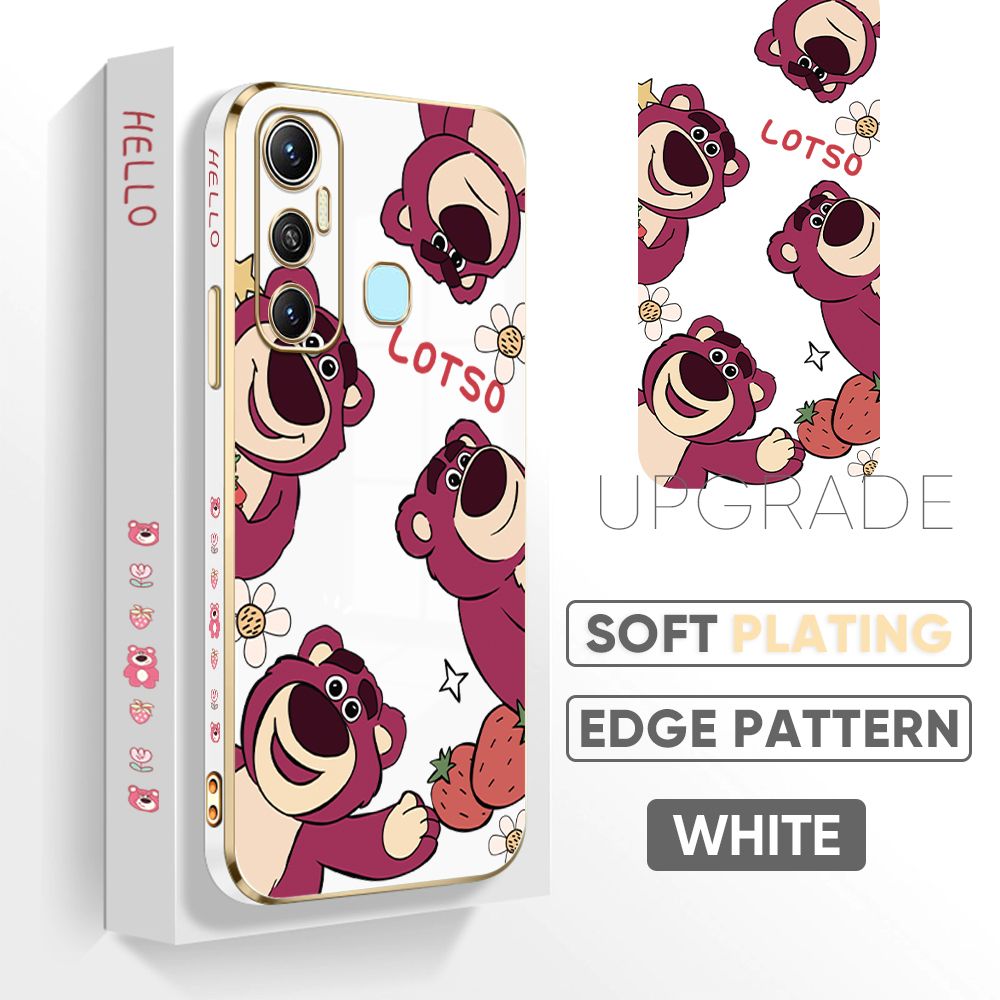 TA for Infinix Hot 11 Back Cover + Free Lanyard Cute Bear Luxury 6D Plating Case Side Pattern Soft Silicone Square Phone Cases