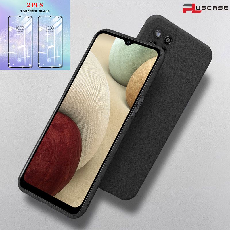 (2Pcs Free Tempered Glass) PlusCase for Samsung Galaxy A22 4G Soft Sandstone Case Quicksand Back Cover and Screen Protector Film