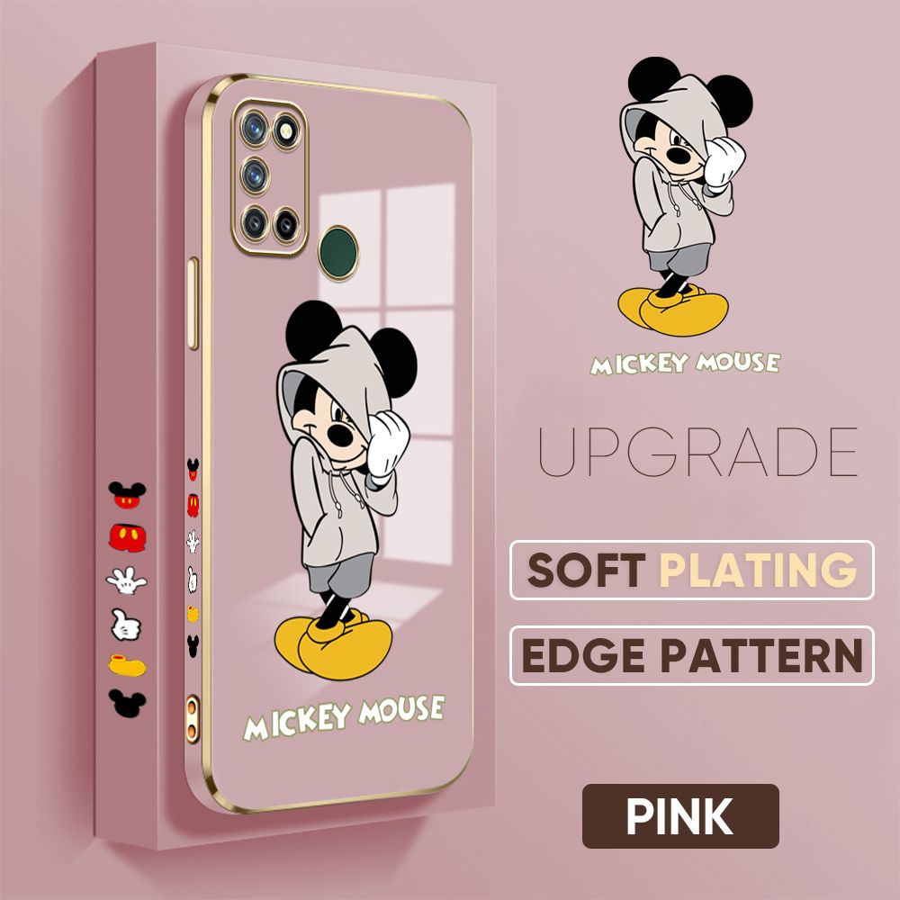 TA for Realme C17 / Realme 7i Back Cover + Free Lanyard Handsome Mouse Luxury 6D Plating Case Side Pattern Soft Silicone Square Phone Cases
