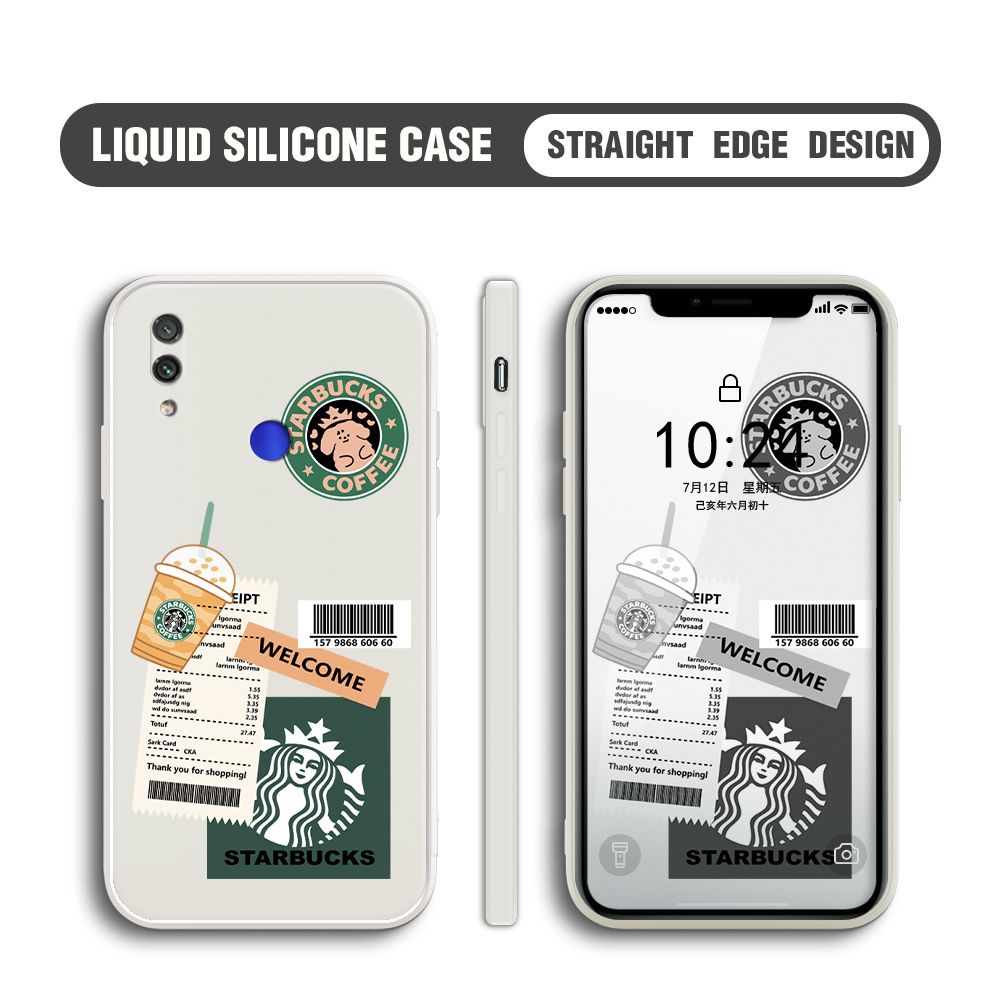 BILI for Redmi Note7 / Note 7 Pro Back Cover Creative Coffee Order Receipt Multicolor Liquid Silicone Phone Case Soft Square Lens Protection Phone Cases