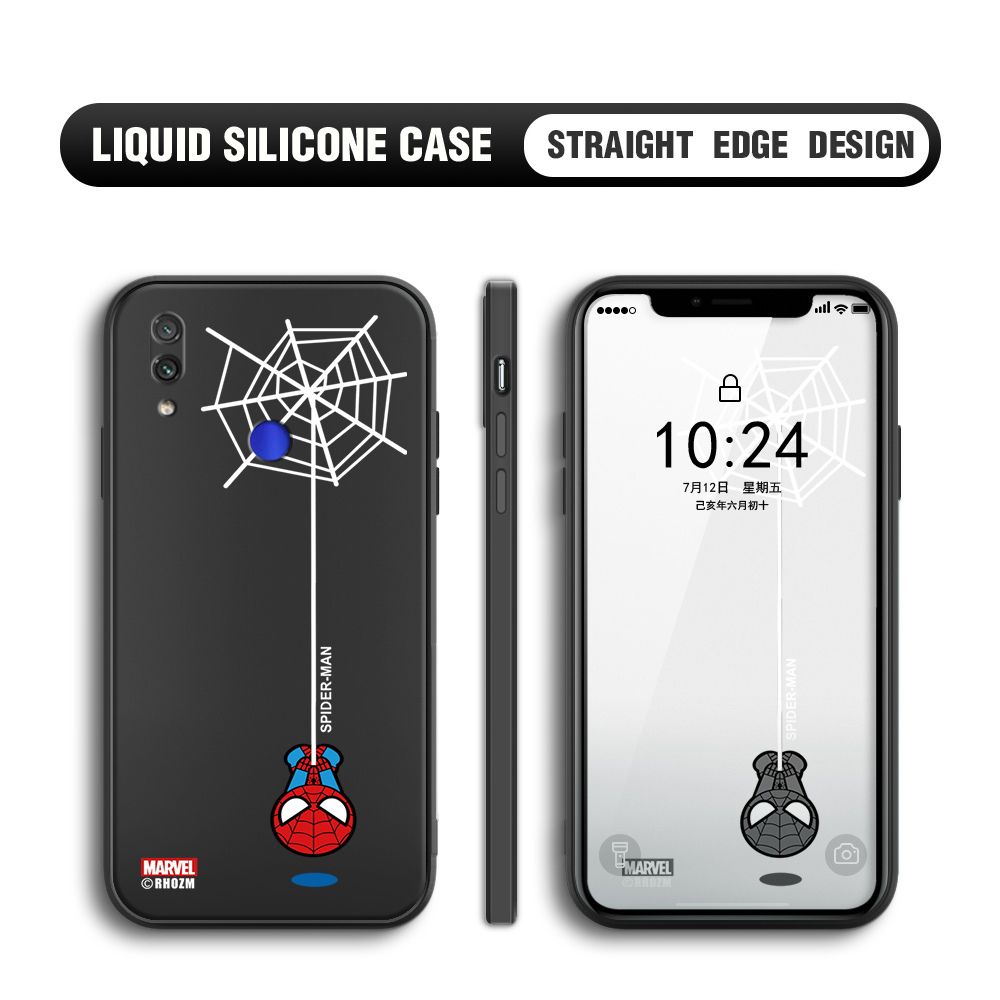 Jizetin for Redmi Note7 / Note 7 Pro Back Cover Cute Spiderman For Boys Liquid Silicone Phone Case Soft Full Camera Protect Phone Cases