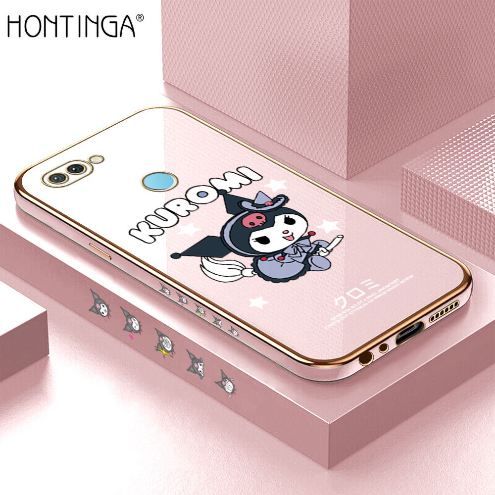 Hontinga for OPPO F9 / F9 Pro / Realme 2 Pro / U1 Case Luxury 6D Plating Cute Cartoon Little Witch Side Pattern Soft Back Cover Silicone Square Phone Cases
