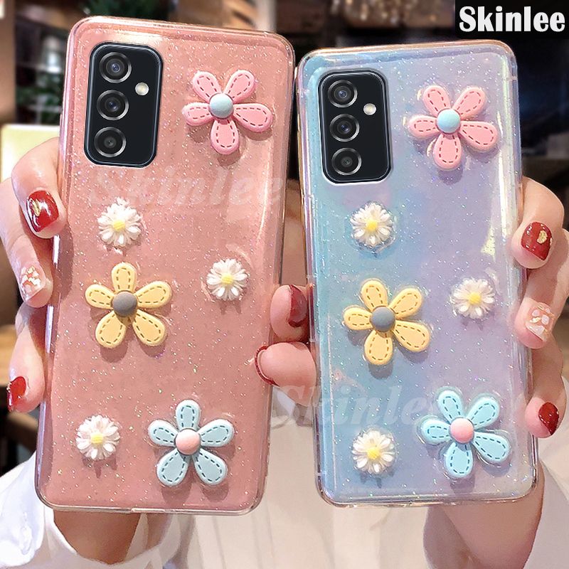 For Samsung Galaxy M23 5G Back Cover Soft Phone Case for Samsung M23 5G Flower Glitter Bling Full Stars Phone Case