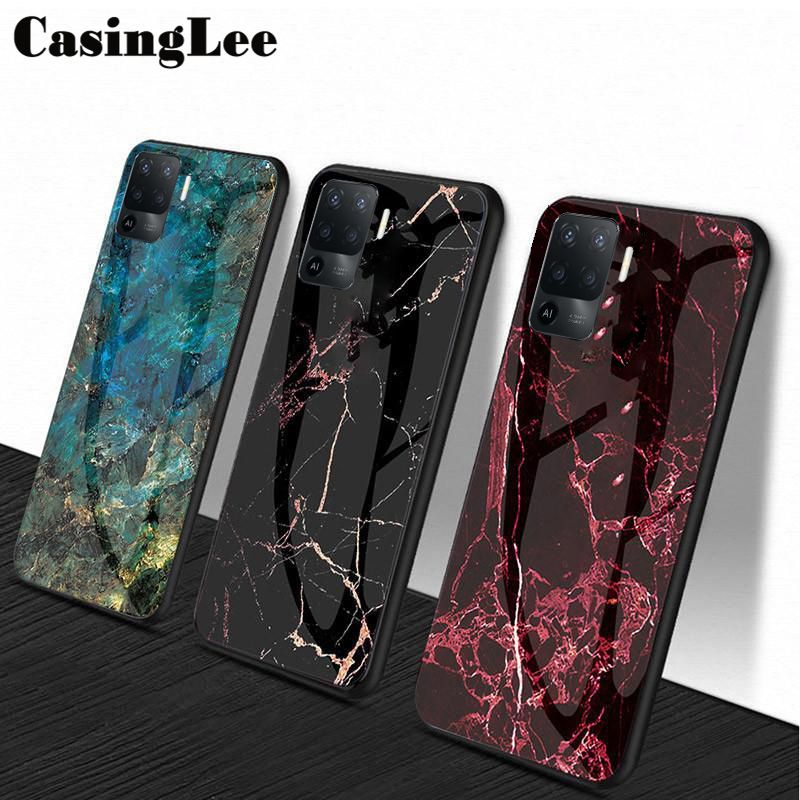 Protect Cover For OPPO F19 Pro Case Fashion Marble Tempered Glass Protector Soft Silicone Phone Case for Oppo F19 Pro Back Cover