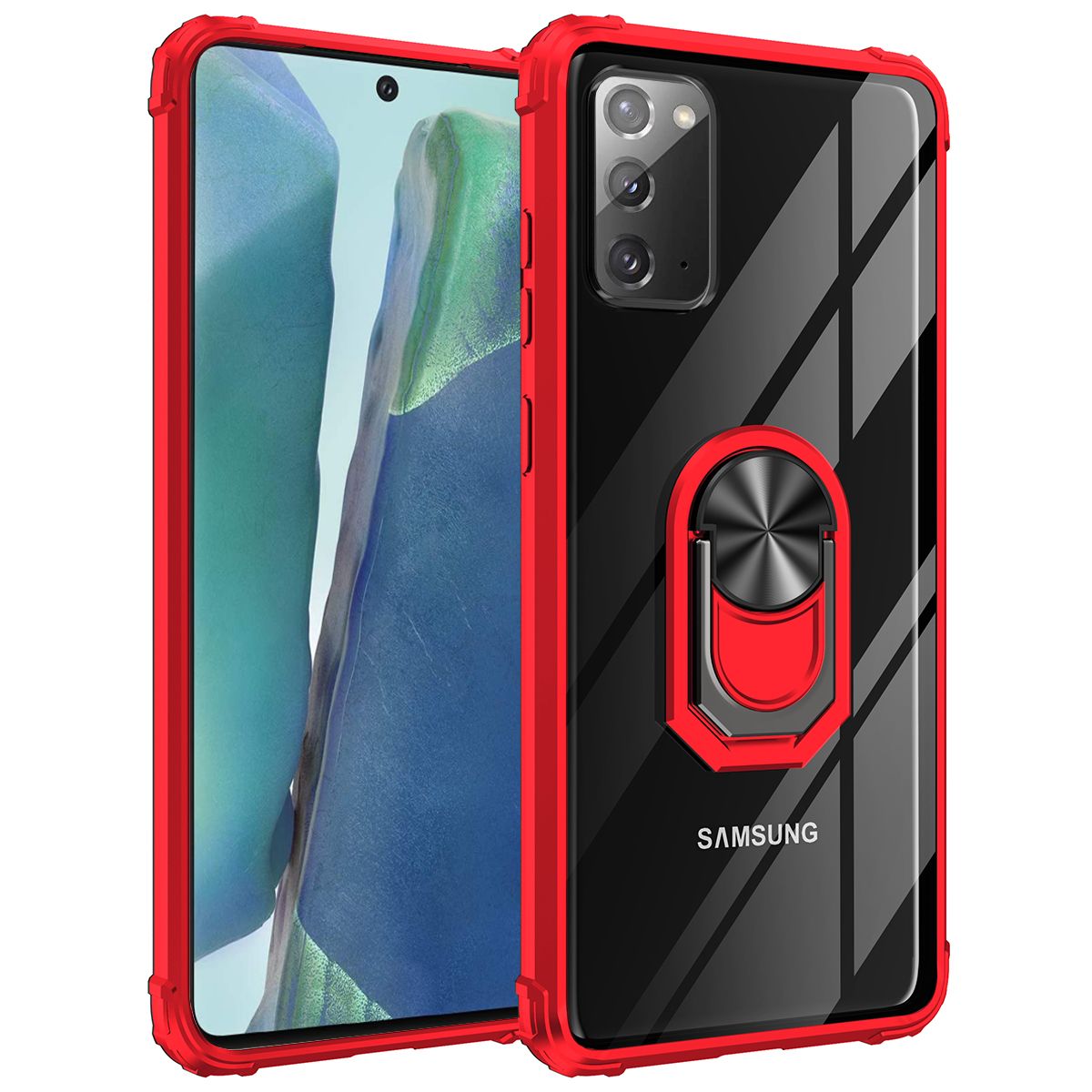 For Samsung Galaxy Note 20 Case Hybrid Case with Ring Holder Stand Transparent Acrylic Hard Back Gel TPU Bumper Rugged Shockproof Protective Cover