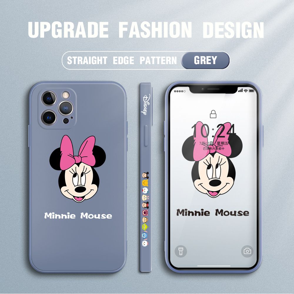 Jizetin for iPhone 12 Pro Max Case Minnie Mickey Mouse Design Side Design Phone Case Square Edge Pattern Liquid Silicone Cases Full Cover Camera Shockproof Protective Case
