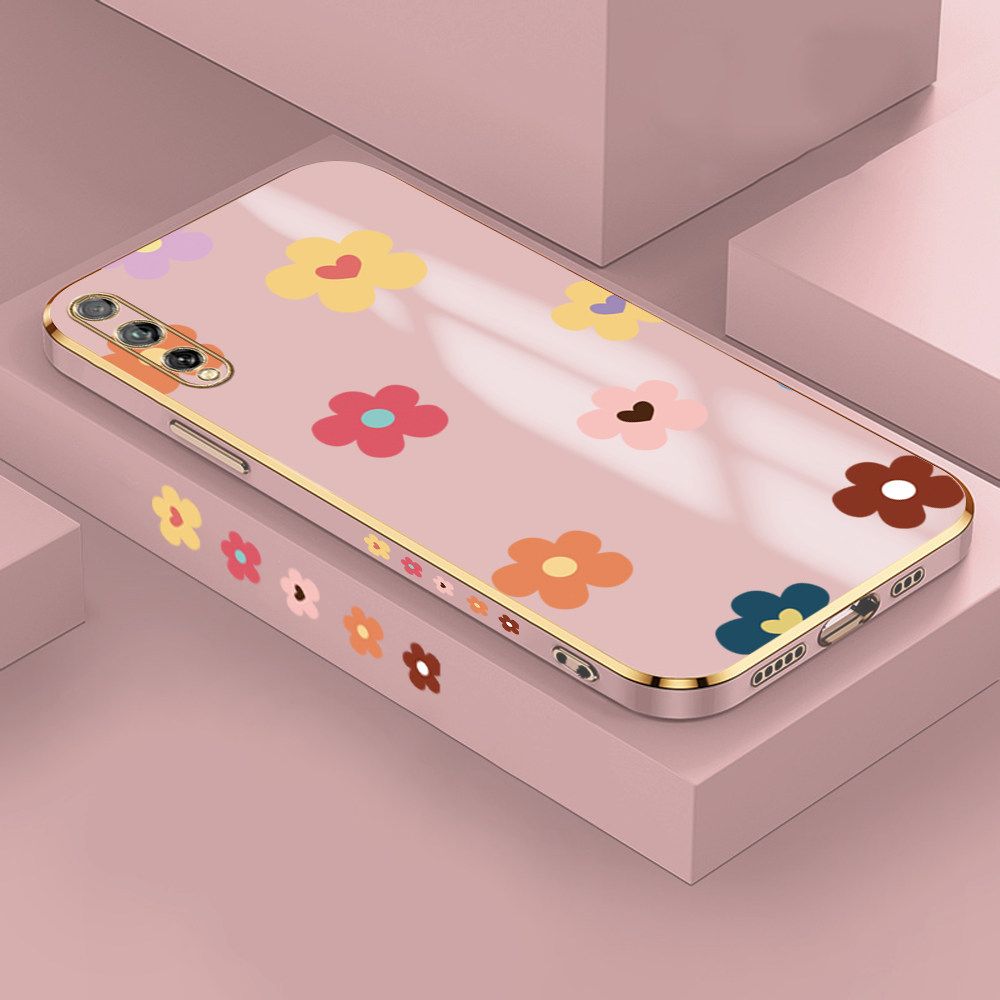 Jizetin (Free Lanyard) Huawei Y8P Case INS Style Flower Luxury 6D Plating Soft Casing Silicone Ultra Thin Phone Cover