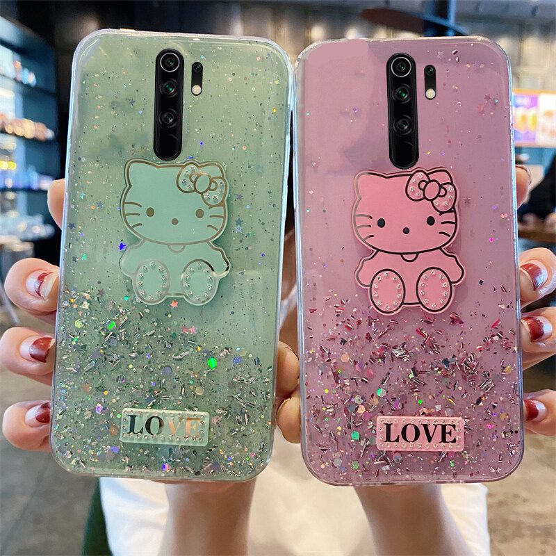 Phone case Redmi Note 8 Pro Shiny Ring Case Glitter Soft Transparent Hello Kitty Cases For Redmi Note8 Pro Back Cover Stars Moon Girls