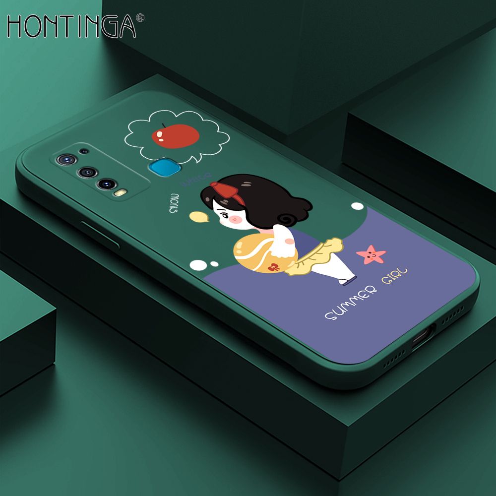 Hontinga for Vivo Y50 Y30 Y30I Case Cute Cartoon Girl Phone Case Phone Case Soft Square Edge Silicone Cases Full Lens Cover Shockproof Protection Cover