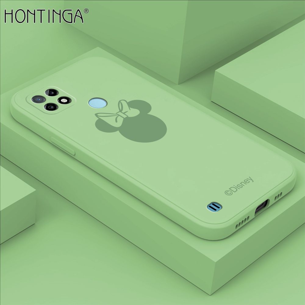 Hontinga for Realme C21 Case Cartoon Mouse Phone Case Soft Square Edge Silicone Cases Full Lens Cover Shockproof Protection Cover