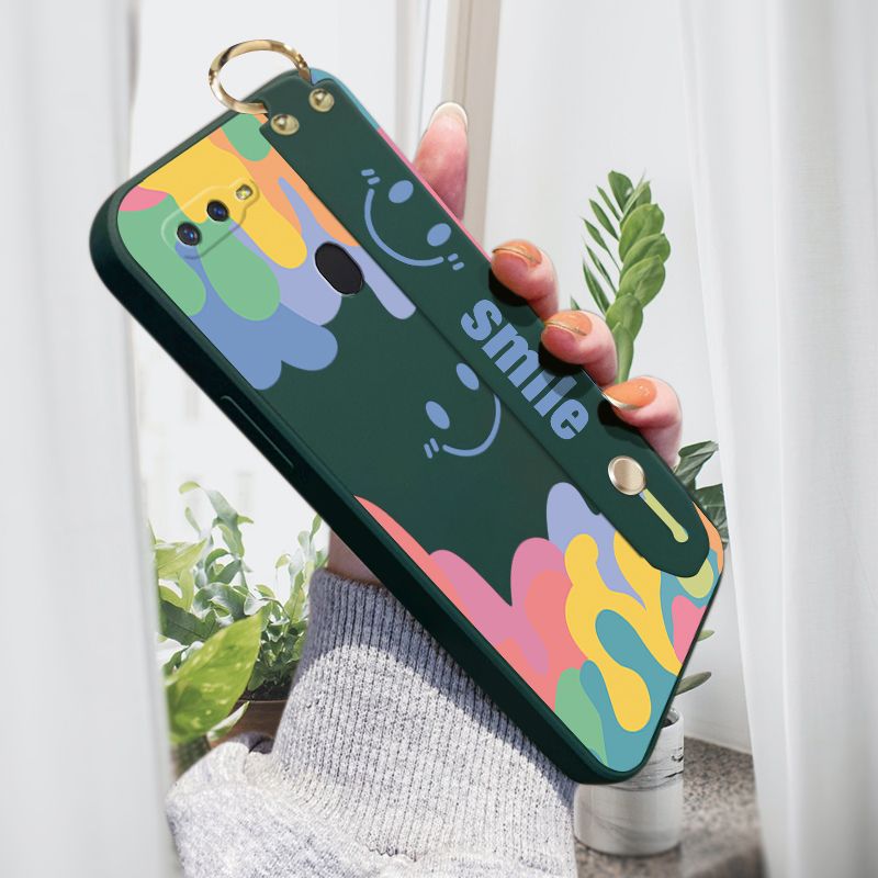 Jizetin for OPPO F9 Wrist Strap Case Soft Candy Color Splash Ink Cover Ultra Thin Anti Fall Liquid Silicone Phone Case