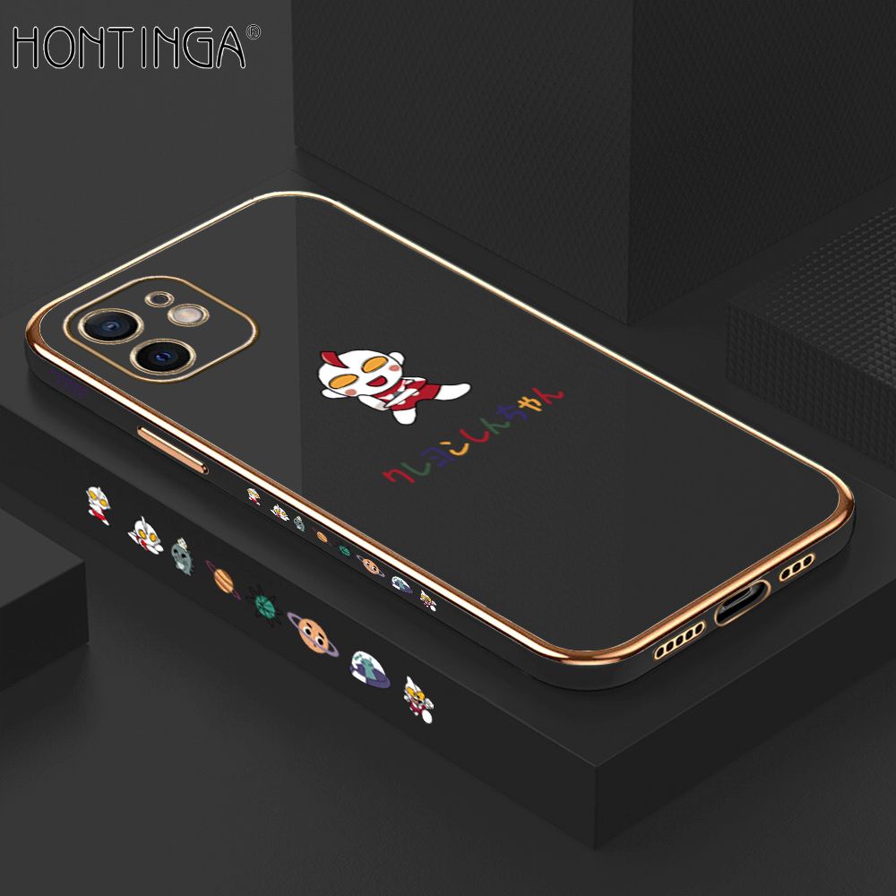 Hontinga for iPhone 12 Case Luxury 6D Plating Soft Casing Silicone Square Frame Phone Cover Shiny Bling Side Print Cartoon Childhood Memories Cases