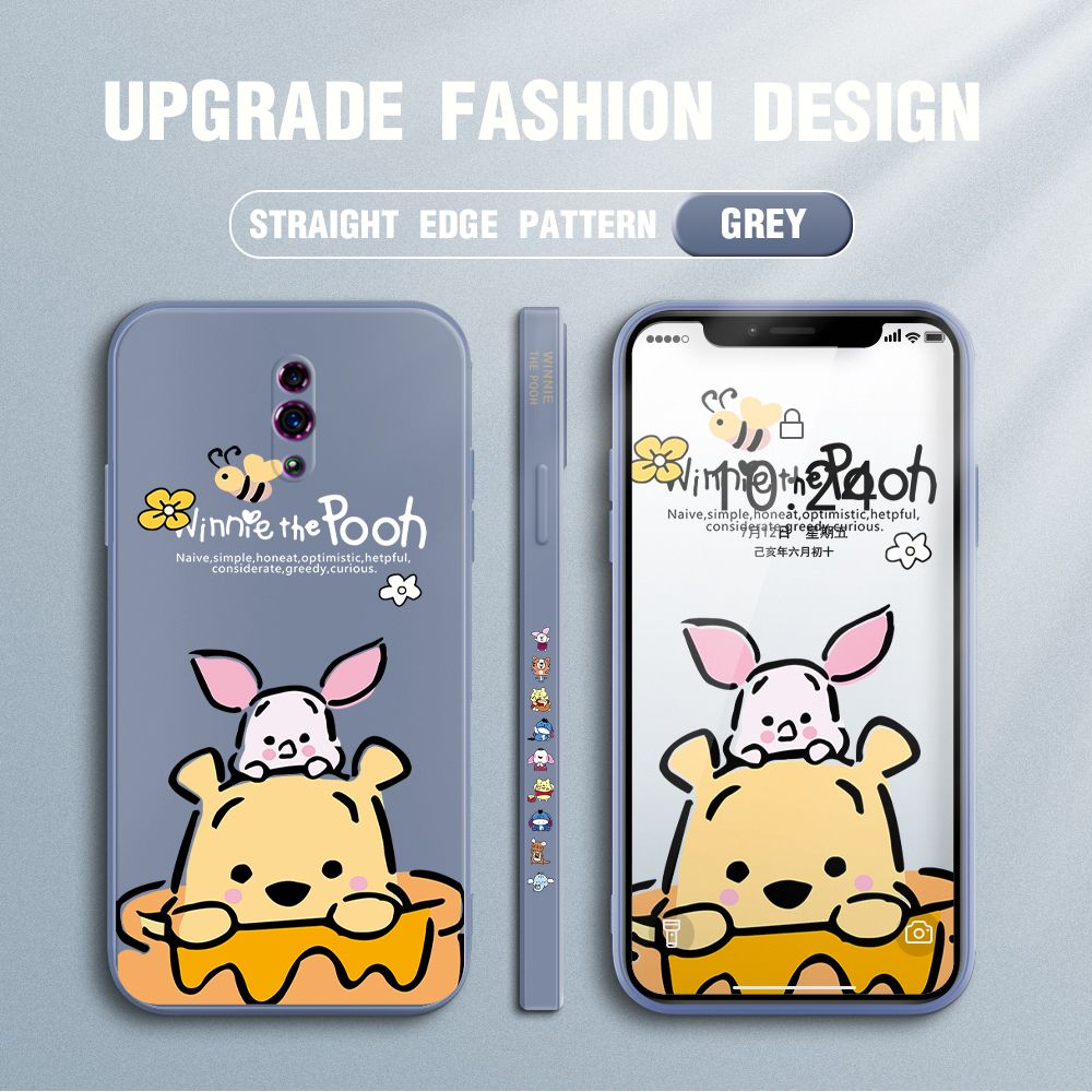 Jizetin for OPPO Reno Case Side Design Phone Cover Lovely Cartoon Pooh Bear Cover Square Edge Pattern Liquid Silicone Trend Case