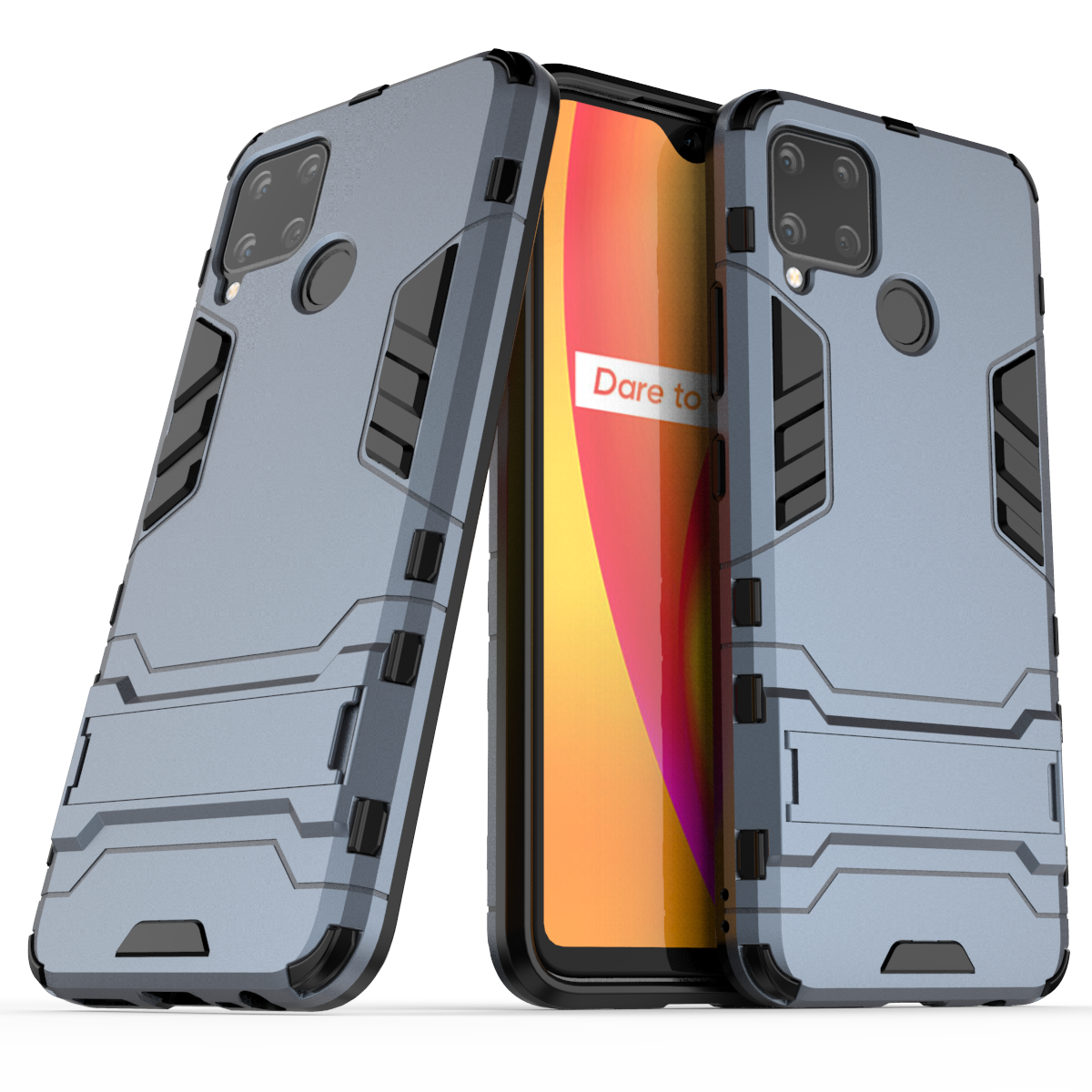 For OPPO Realme C15 Case Shockproof Bumper Hybrid Stand Silicone Armor Phone Case