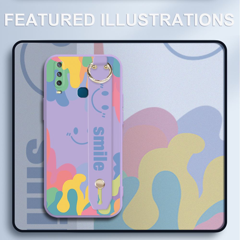 UCUC for Vivo Y15 Wrist Strap Case INS Style Soft Candy Color Splash Ink Cover Ultra Thin Anti Fall Liquid Silicone Phone Case