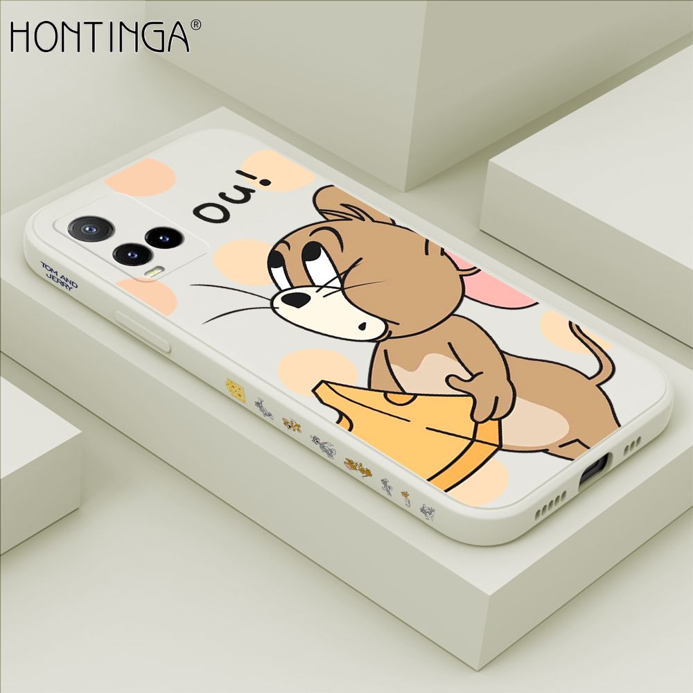 Hontinga for Vivo Y33S Case Side Design Cute Cartoon Mouse Back Cover Soft Square Edge Pattern Liquid Silicone Trend Phone Cases