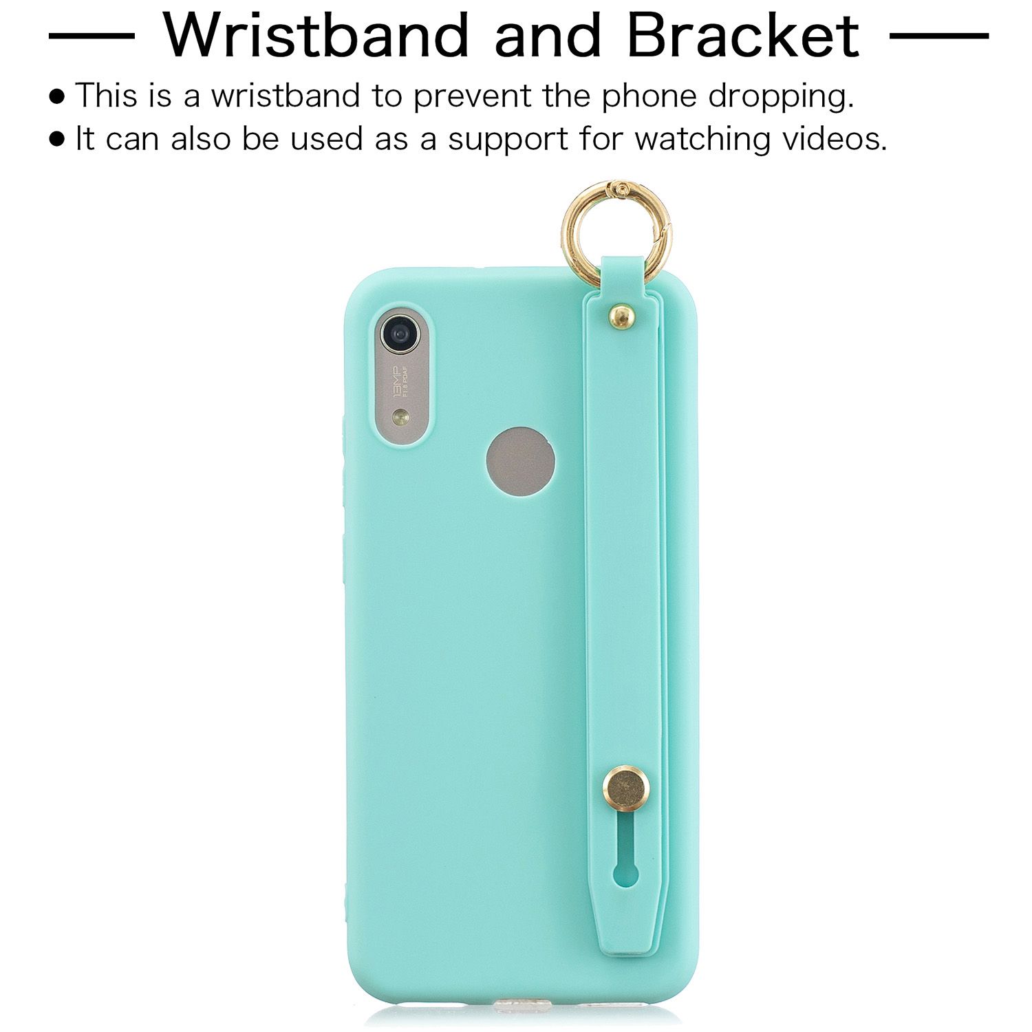 Yfashion For HUAWEI Y6 2019 ple Solid Color c Wrist Rope Bracket Matte PU Anti-scratch Non-slip Protective Cover Back Case