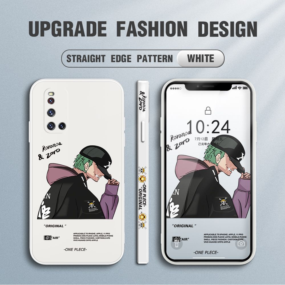 Jizetin for Vivo V19 Case Anime One Piece Roronoa Zoro Side Design Phone Case Ultra Soft Edge Pattern Liquid Silicone Phone Cases