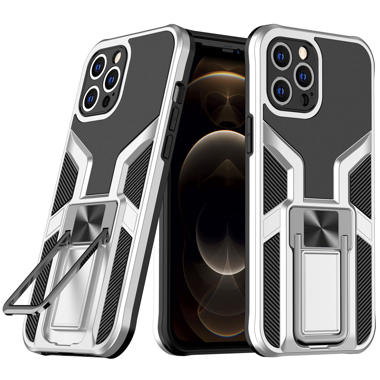 For Apple iPhone 12 Pro Dual Layer Built-in Kickstand Heavy Duty Military Grade Shockproof Drop Protection Cover