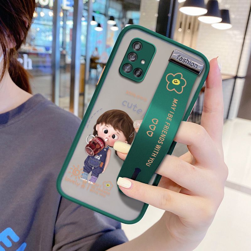 UCUC for Samsung Galaxy A71 5G Wrist Strap Case Girl Drinking Cola Wristband Printing Cover Shockproof Ultra Thin Phone Case