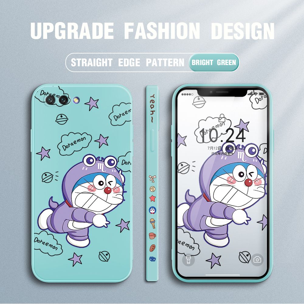 Jizetin for Honor 10 Case Cute Cartoon Purple Doraemon Anime Side Design Phone Case Ultra Soft Edge Pattern Liquid Silicone Phone Cases
