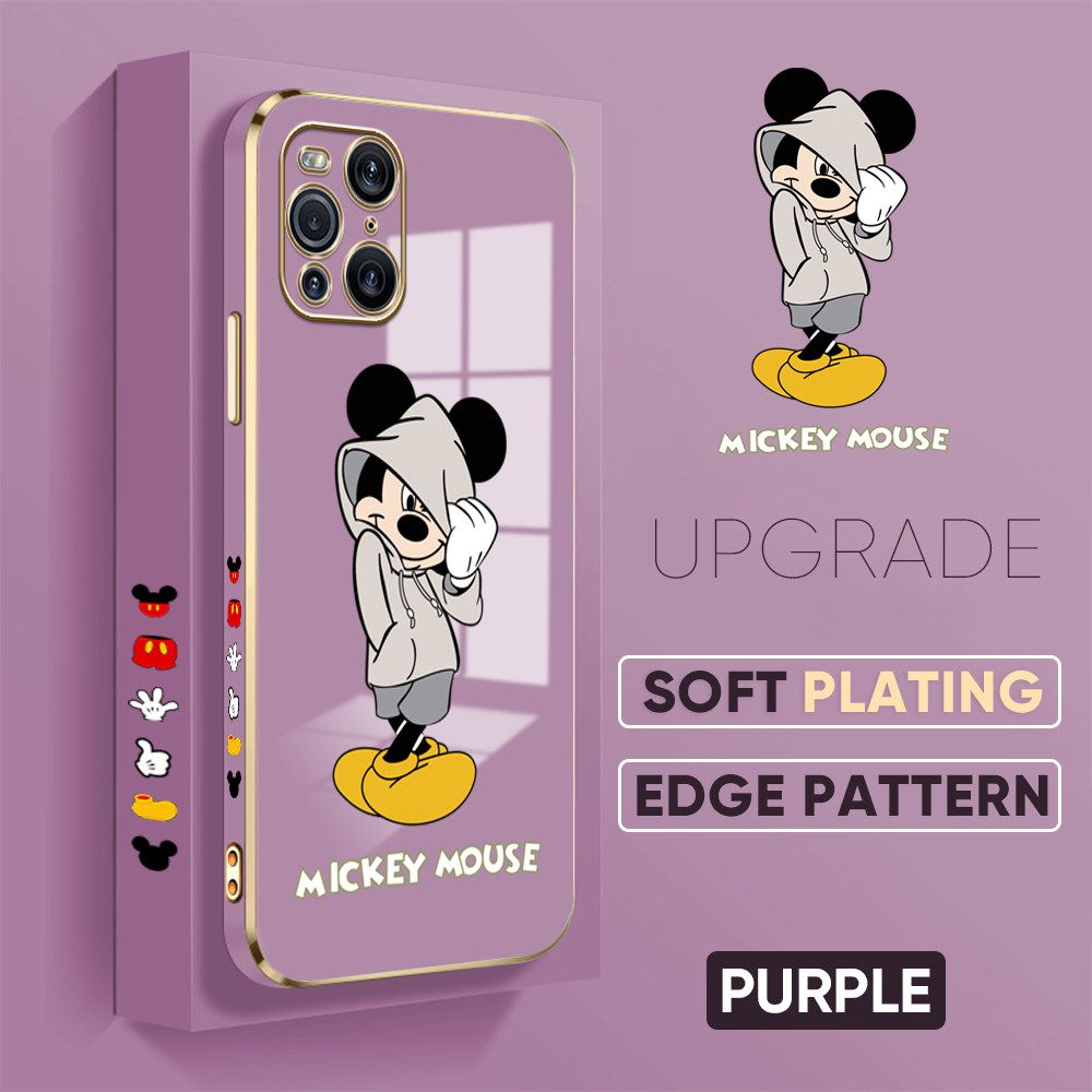 TA for OPPO Find X3 / Find X3 Pro Back Cover + Free Lanyard Handsome Mouse Luxury 6D Plating Case Side Pattern Soft Silicone Square Phone Cases