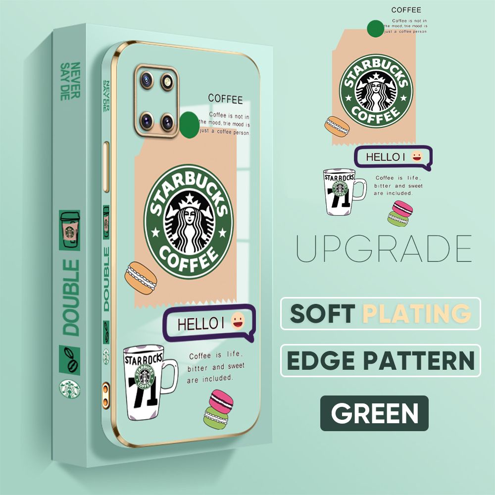Jizetin (Free Lanyard) Samsung Note 10 Lite Back Cover Two Coffee Macaron Luxury 6D Plating Case Side Pattern Soft Silicone Square Mobile Phone Cases