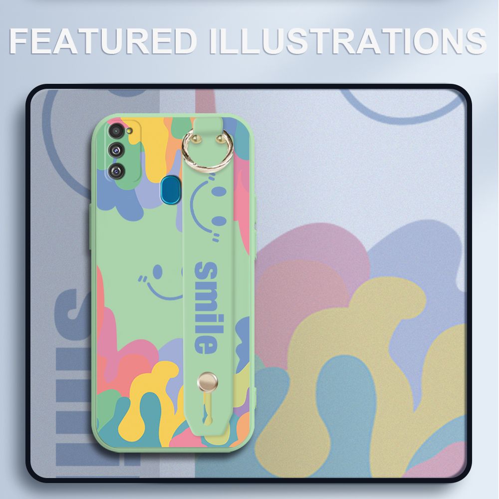 UCUC for Samsung Galaxy M30S Wrist Strap Case INS Style Soft Candy Color Splash Ink Cover Ultra Thin Anti Fall Liquid Silicone Phone Case