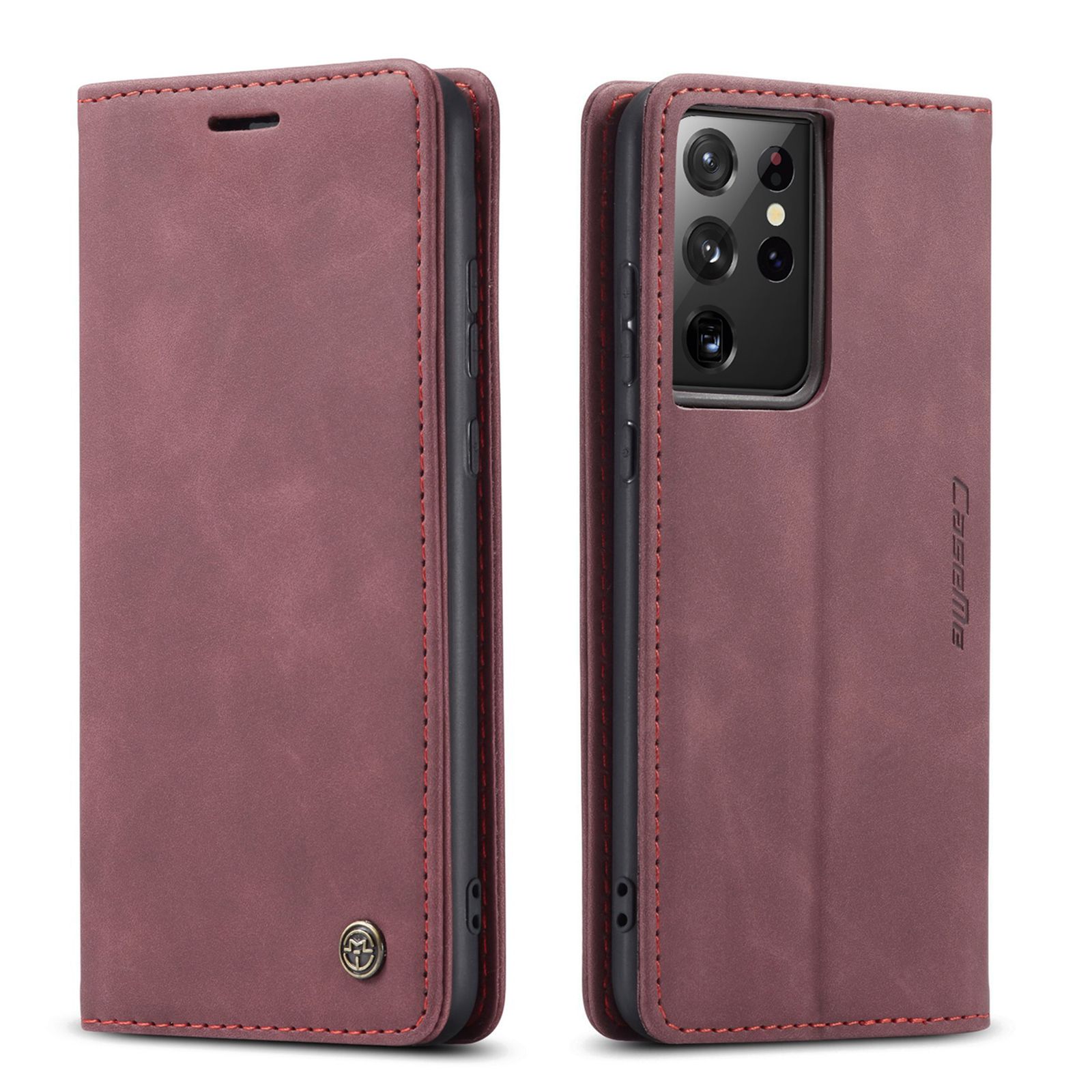 For Samsung Galaxy S21 Ultra 5G Retro PU Leather TPU Inner Wallet Case Card Slots Magnetic Closure Flip Stand Casing Cover