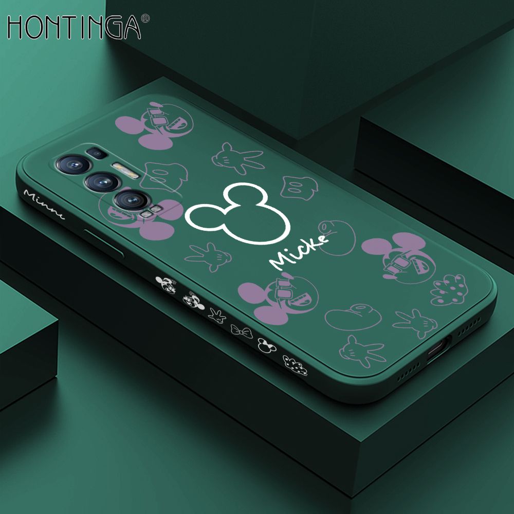 Hontinga for OPPO Reno 5 Pro Plus 5G Case Side Design Cute Mouse Avatar Back Cover Soft Square Edge Pattern Liquid Silicone Trend Phone Cases