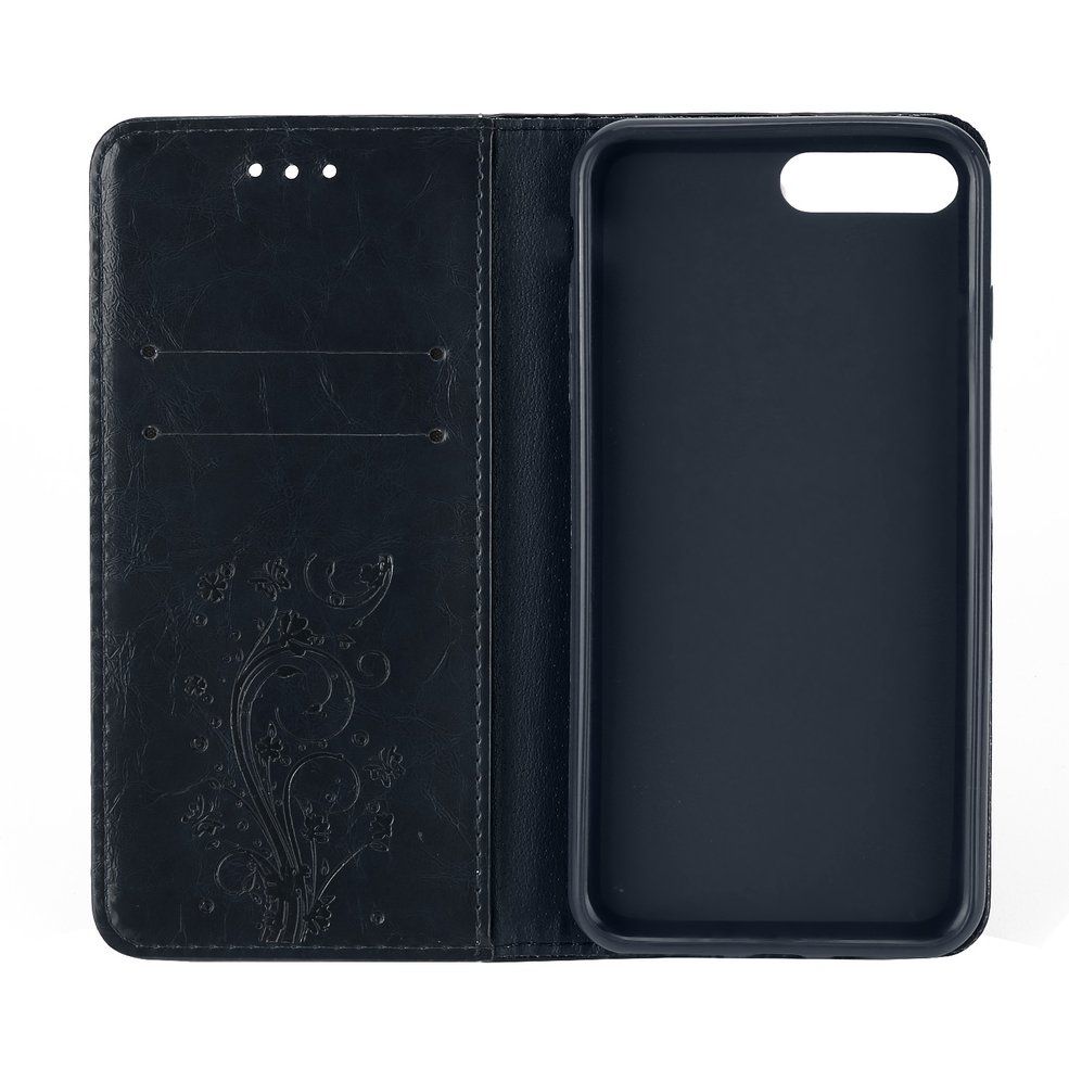 Elegant Flower Printed PU Leather Phone Case TPU Shell Cover for IPhone 7plus-blue
