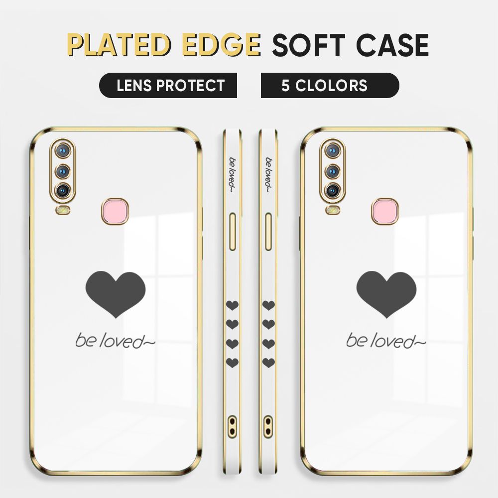 Luxury 6D Plating Case for Vivo Y12 Phone Cases Lover Heart Side Print Soft Silicone Square Back Cover