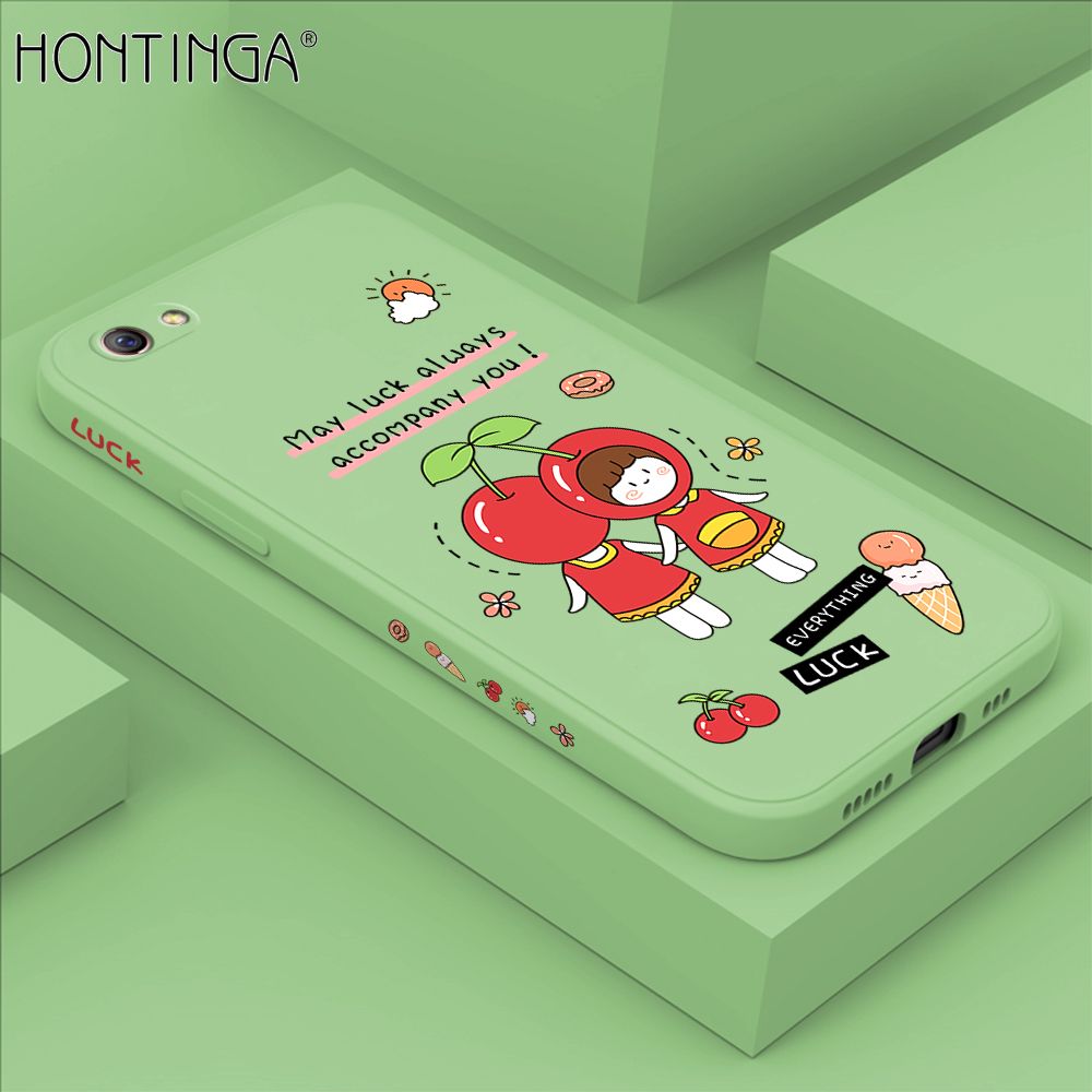 Hontinga for OPPO R9S Plus Case Side Design Cute Cherry Girl Back Cover Soft Square Edge Pattern Liquid Silicone Trend Phone Cases