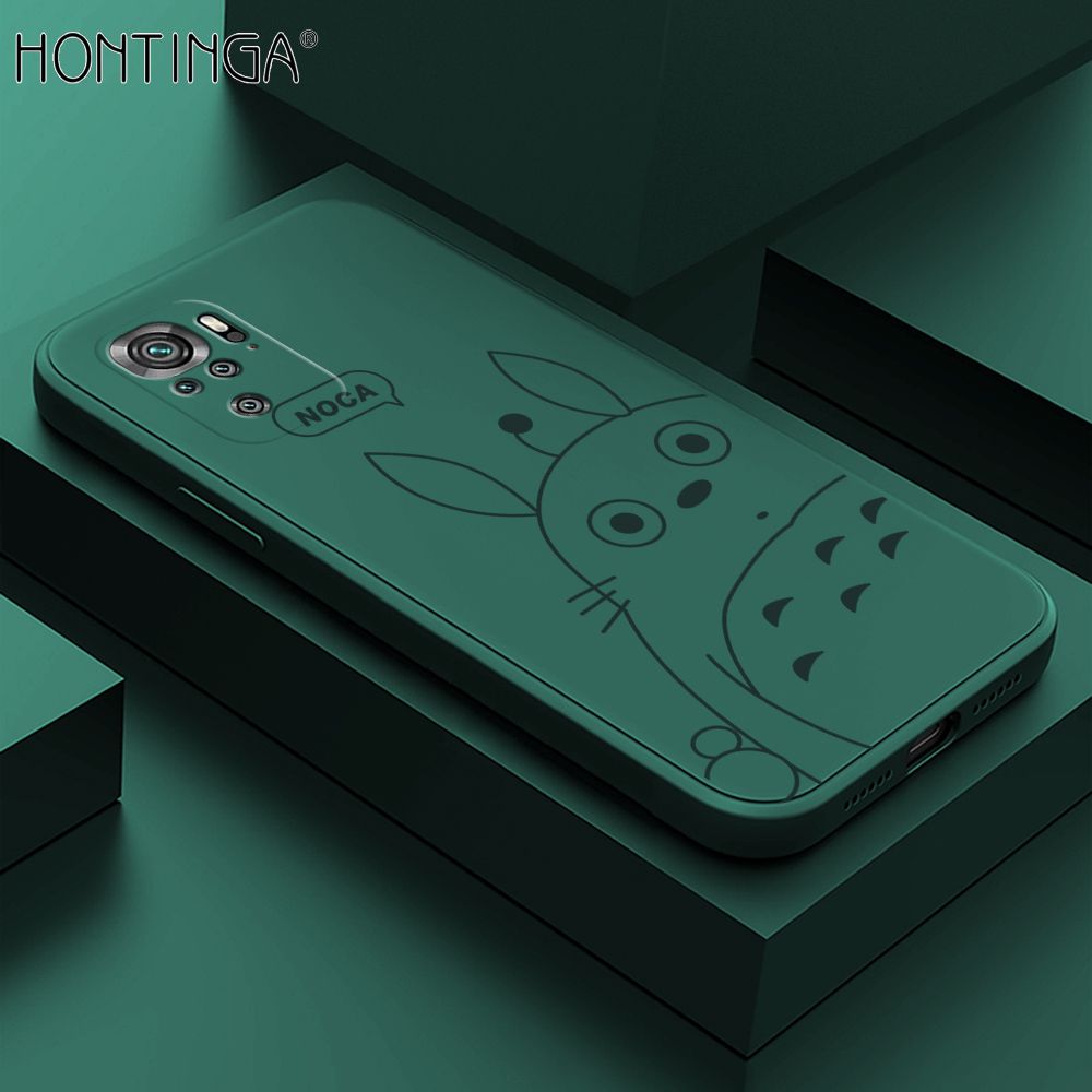 Hontinga for Redmi Note 10 4G / Note 10S Case Cartoon Cute Totoro Pattern Back Cover Soft Square Edge Liquid Silicone Phone Cases