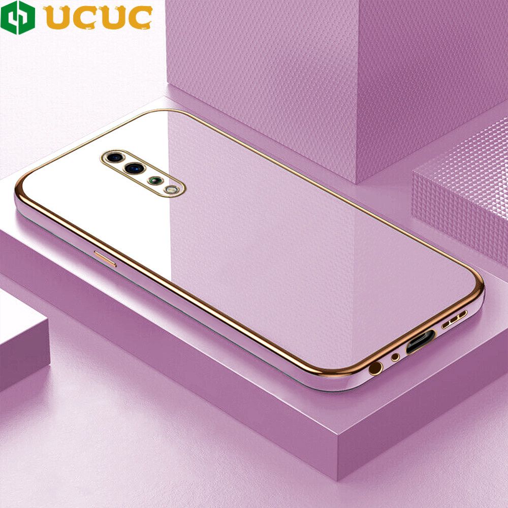 UCUC for OPPO Reno Z Back Cover + Free Lanyard Colour Luxury 6D Plating Case Side Pattern Soft Silicone Square Phone Cases