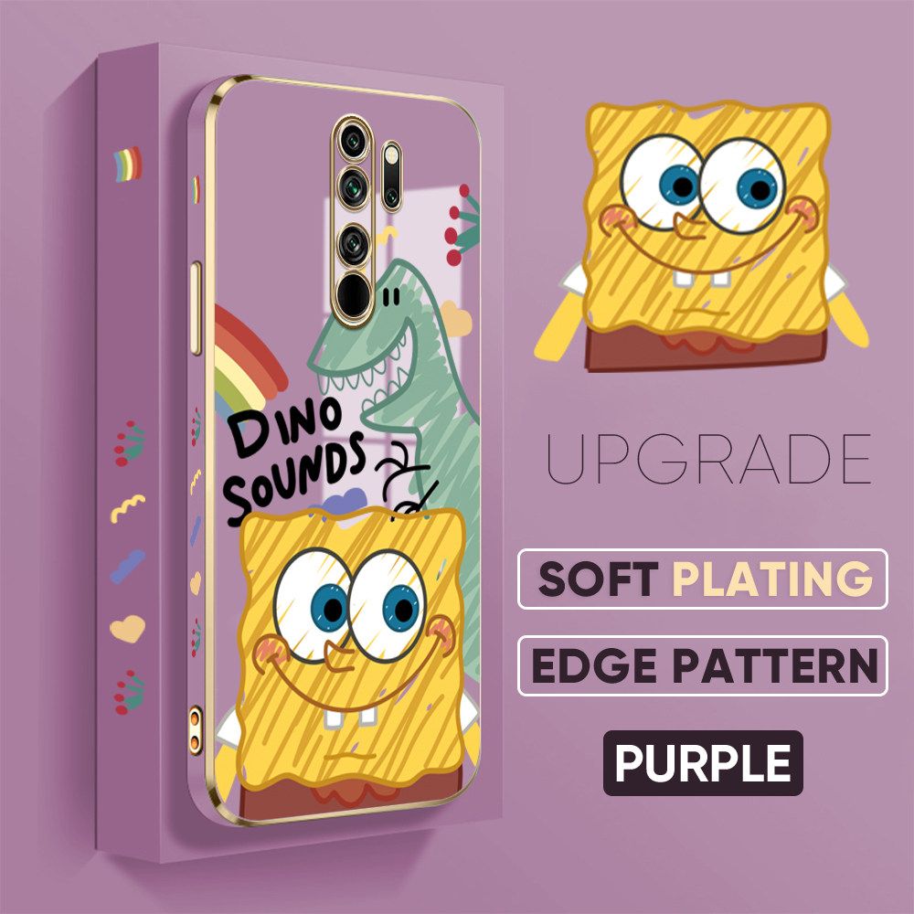 TA for Redmi Note 8 Pro Back Cover + Free Lanyard Sponge Dinosaur Luxury 6D Plating Case Side Pattern Soft Silicone Square Phone Cases