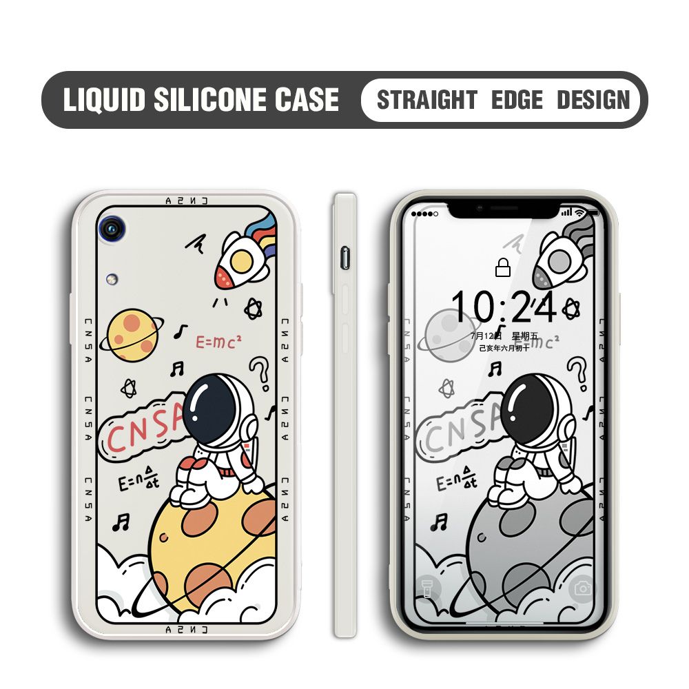 BILI for Huawei Y6 Pro 2019 Back Cover Little Astronaut Sit In Planet Multicolor Liquid Silicone Phone Case Soft Square Lens Protection Phone Cases